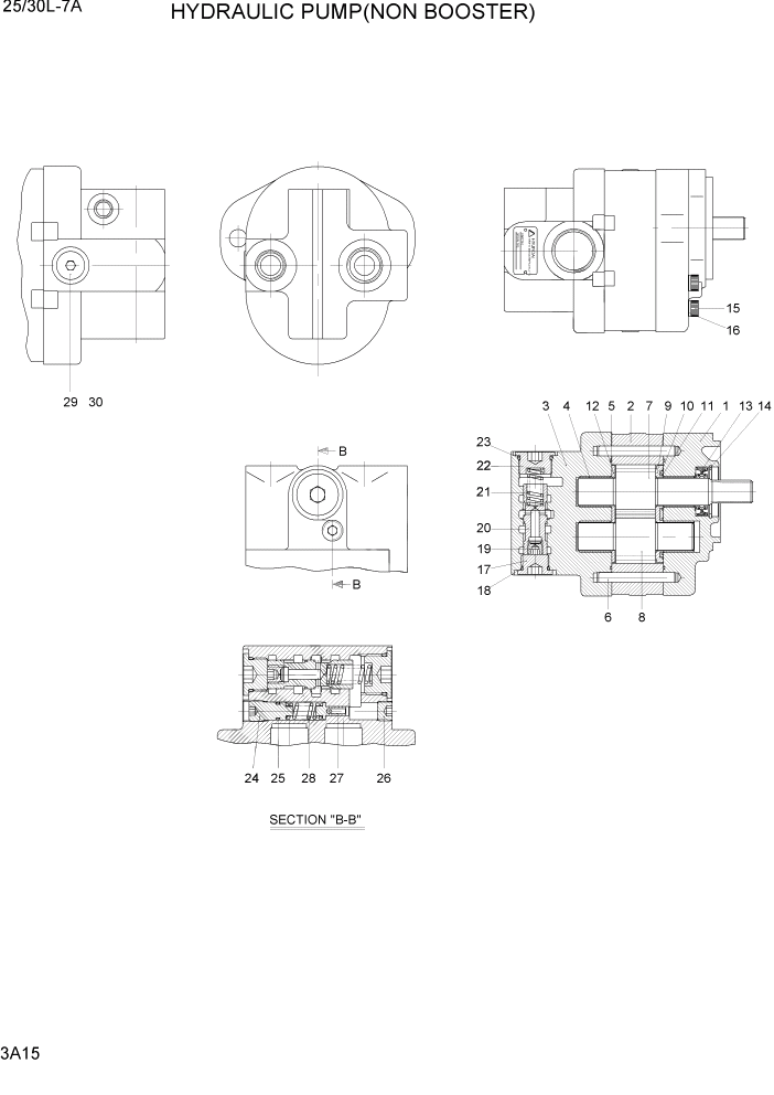 Схема запчастей Hyundai 25/30L-7A - PAGE 3A15 HYDRAULIC PUMP(NON BOOSTER) ГИДРАВЛИЧЕСКАЯ СИСТЕМА