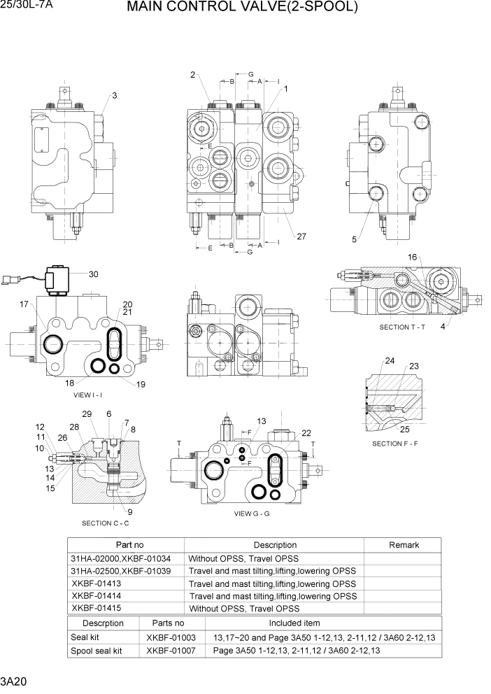 Схема запчастей Hyundai 25/30L-7A - PAGE 3A20 MAIN CONTROL VALVE(2-SPOOL) ГИДРАВЛИЧЕСКАЯ СИСТЕМА