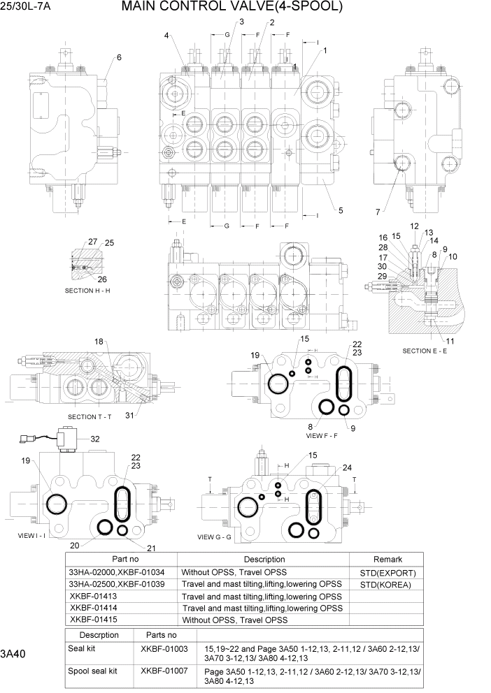 Схема запчастей Hyundai 25/30L-7A - PAGE 3A40 MAIN CONTROL VALVE(4-SPOOL) ГИДРАВЛИЧЕСКАЯ СИСТЕМА