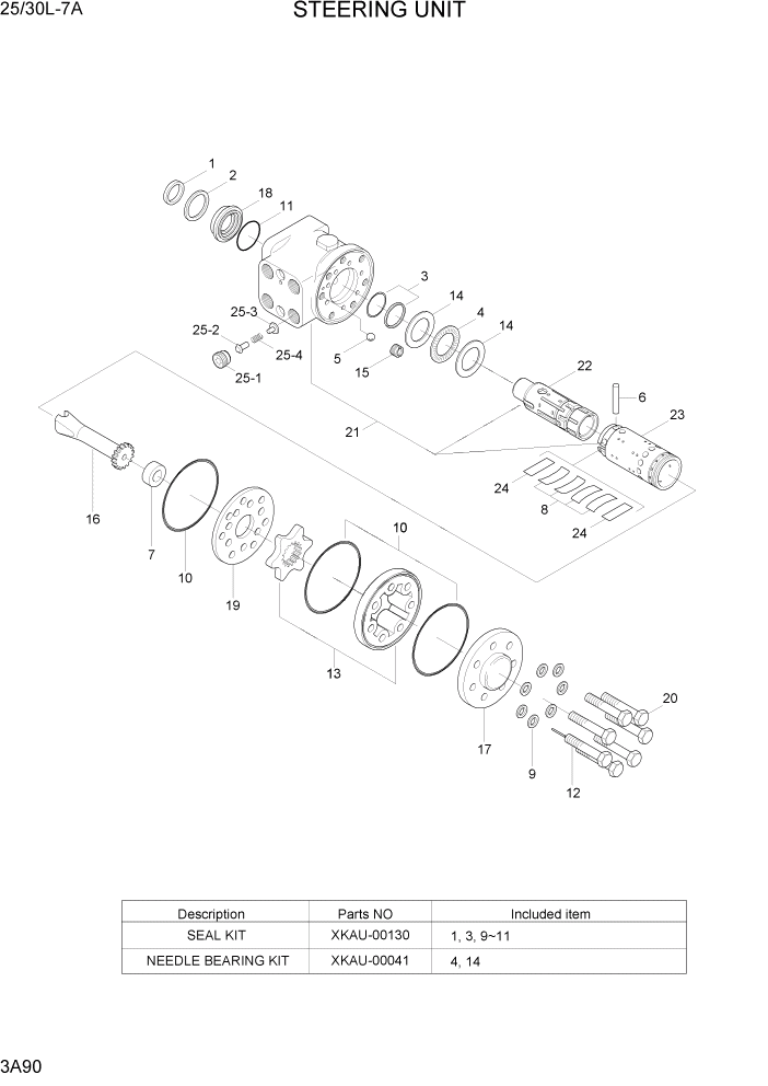 Схема запчастей Hyundai 25/30L-7A - PAGE 3A90 STEERING UNIT ГИДРАВЛИЧЕСКАЯ СИСТЕМА