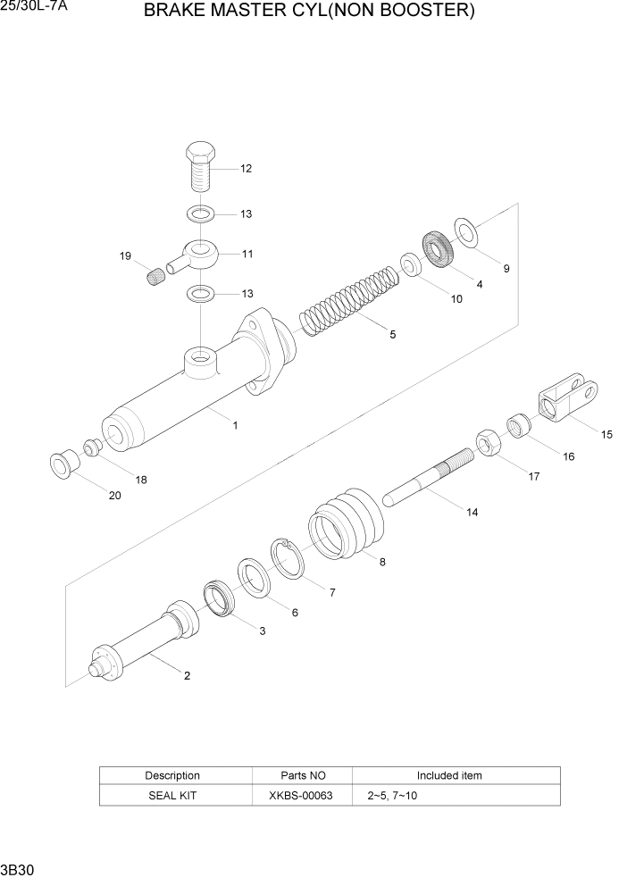 Схема запчастей Hyundai 25/30L-7A - PAGE 3B30 BRAKE MASTER CYL(NON BOOSTER) ГИДРАВЛИЧЕСКАЯ СИСТЕМА