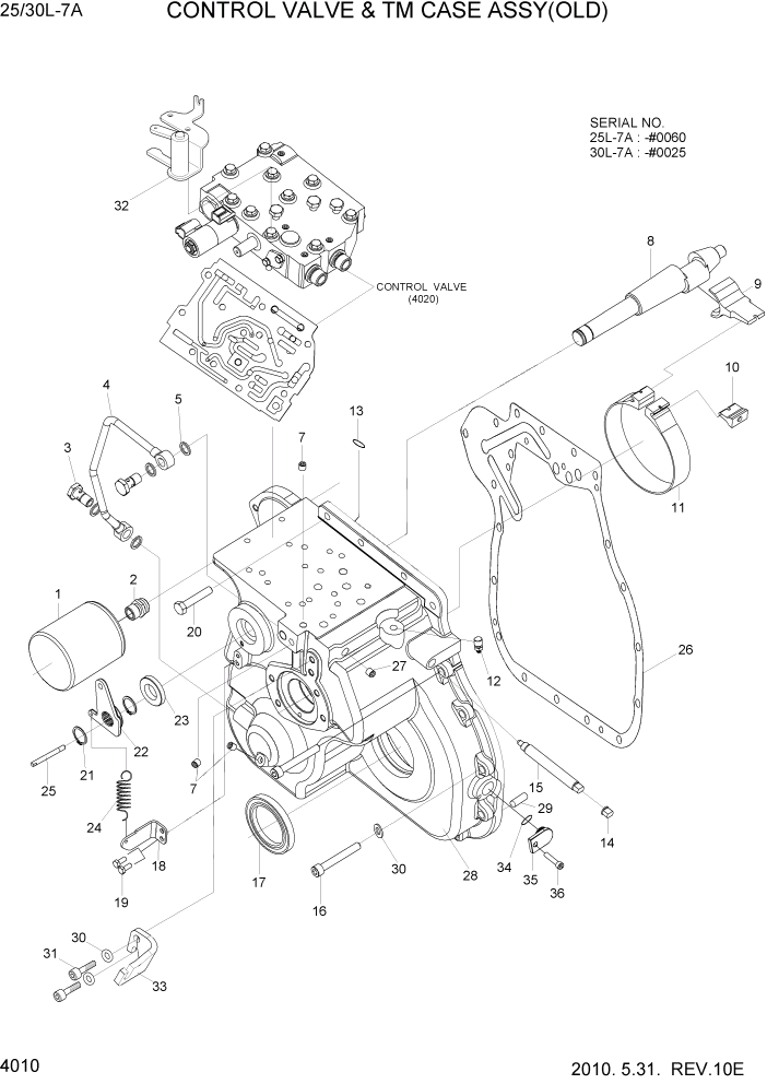 Схема запчастей Hyundai 25/30L-7A - PAGE 4010 CONTROL VALVE & TM CASE ASSY(OLD) СИЛОВАЯ СИСТЕМА