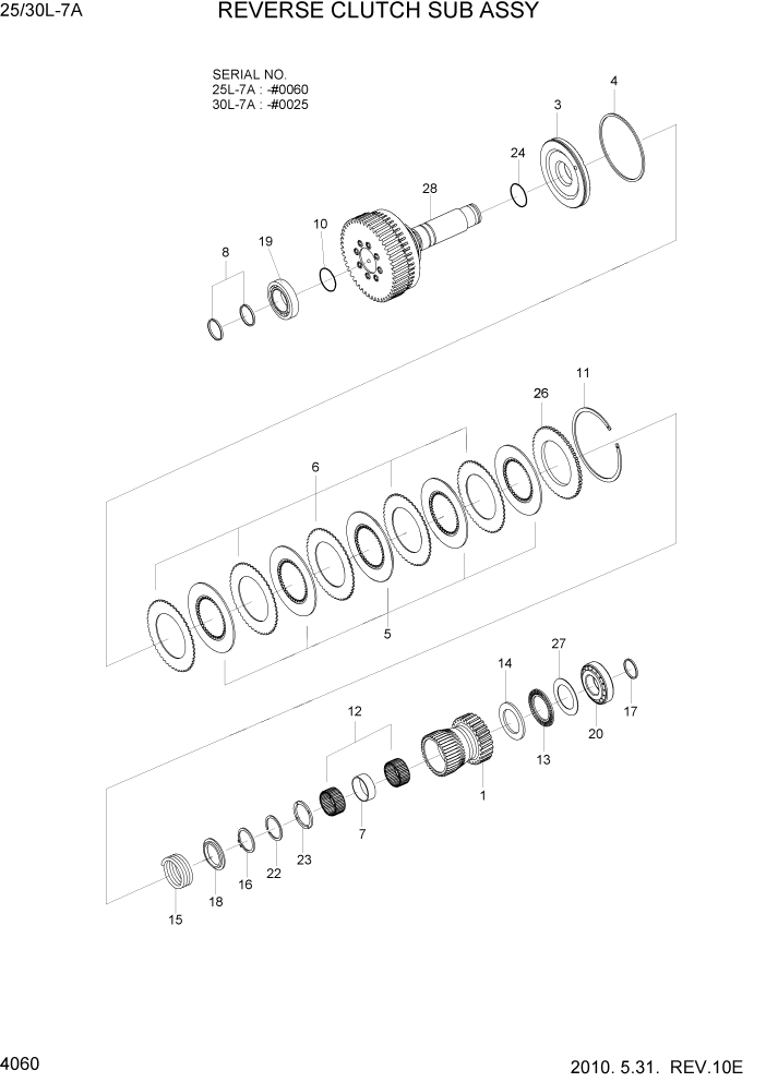 Схема запчастей Hyundai 25/30L-7A - PAGE 4060 REVERSE CLUTCH SUB ASSY(OLD) СИЛОВАЯ СИСТЕМА