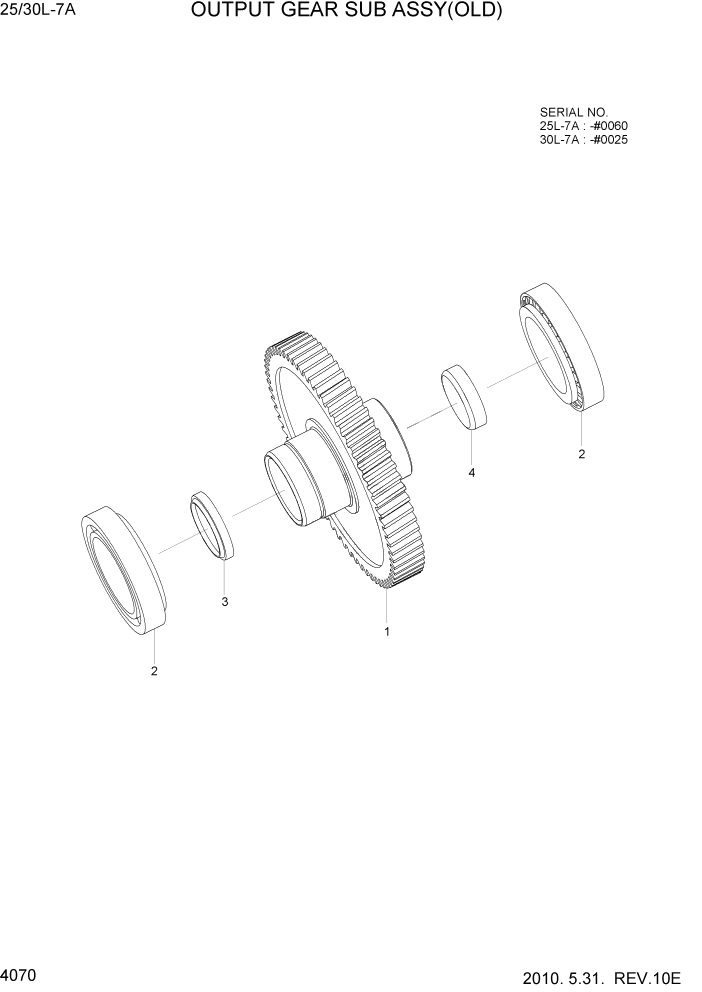 Схема запчастей Hyundai 25/30L-7A - PAGE 4070 OUTPUT GEAR SUB ASSY(OLD) СИЛОВАЯ СИСТЕМА