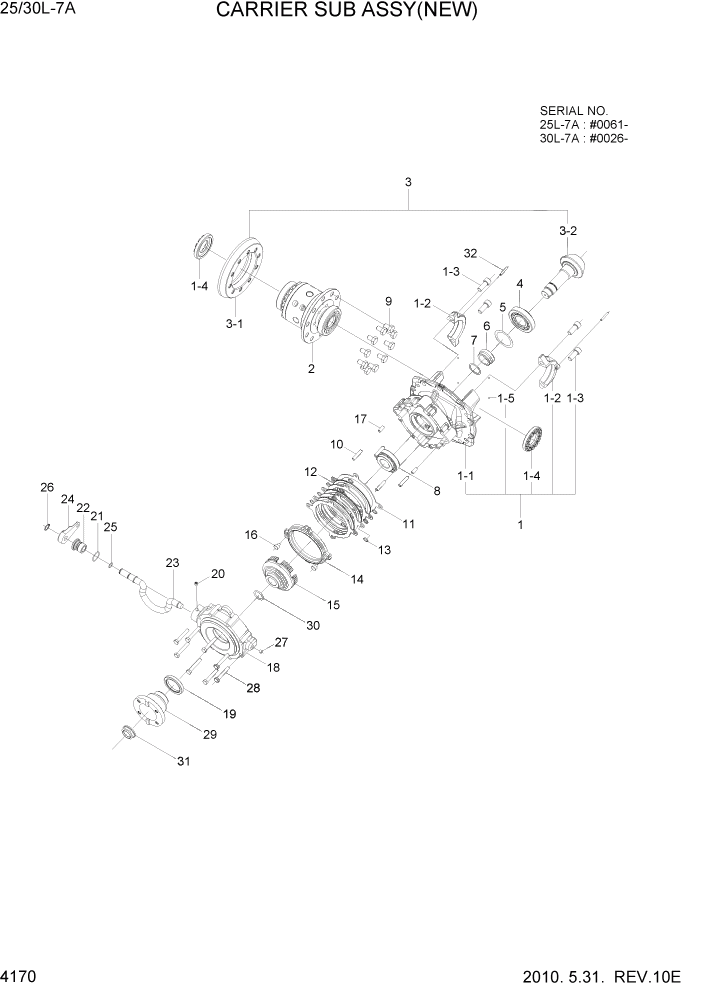 Схема запчастей Hyundai 25/30L-7A - PAGE 4170 CARRIER SUB ASSY(NEW) СИЛОВАЯ СИСТЕМА