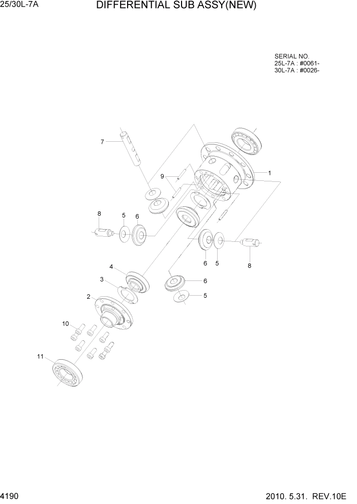 Схема запчастей Hyundai 25/30L-7A - PAGE 4190 DIFFERENTIAL ASSY(NEW) СИЛОВАЯ СИСТЕМА