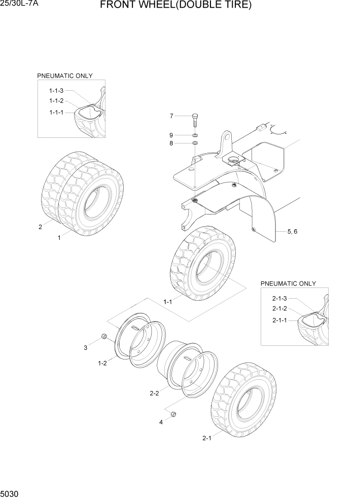 Схема запчастей Hyundai 25/30L-7A - PAGE 5030 FRONT WHEEL(DOUBLE TIRE) СИСТЕМА УПРАВЛЕНИЯ