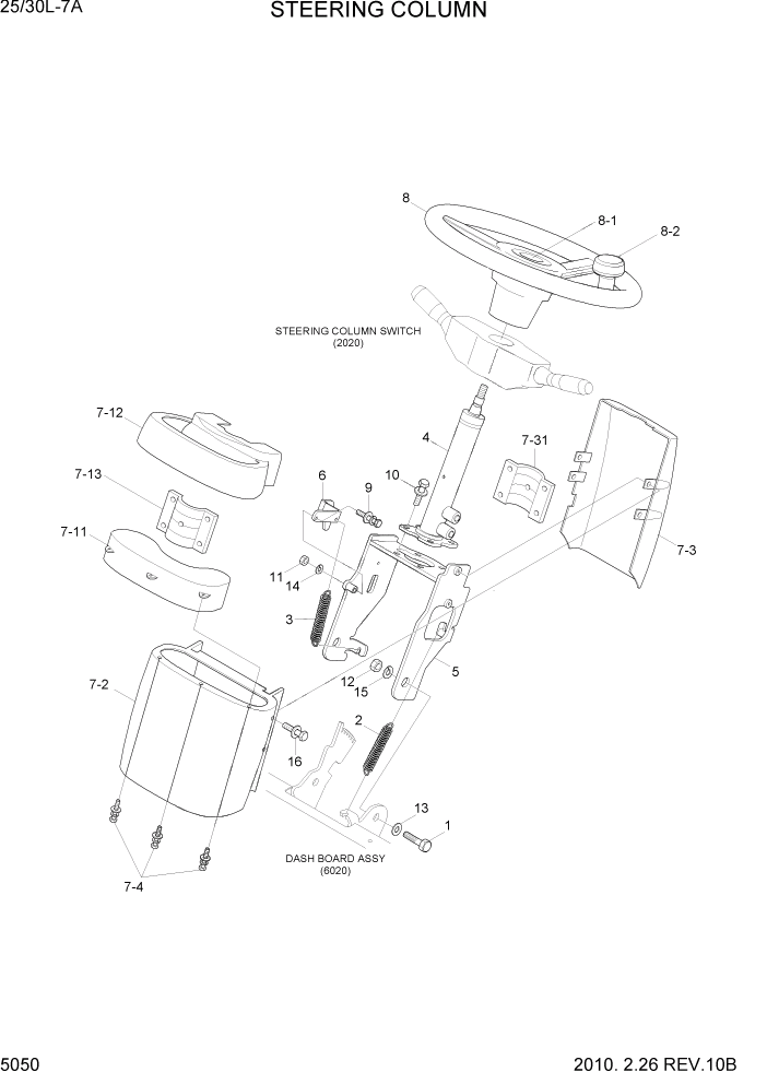 Схема запчастей Hyundai 25/30L-7A - PAGE 5050 STEERING COLUMN СИСТЕМА УПРАВЛЕНИЯ