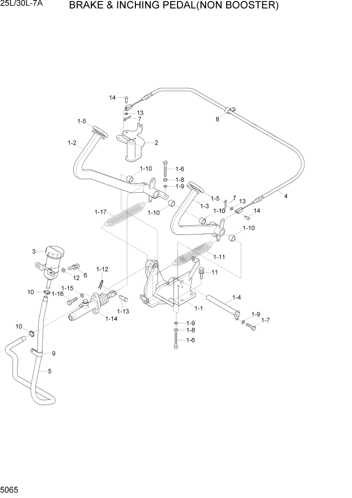 Схема запчастей Hyundai 25/30L-7A - PAGE 5065 BRAKE & INCHING PEDAL(NON BOOSTER) СИСТЕМА УПРАВЛЕНИЯ