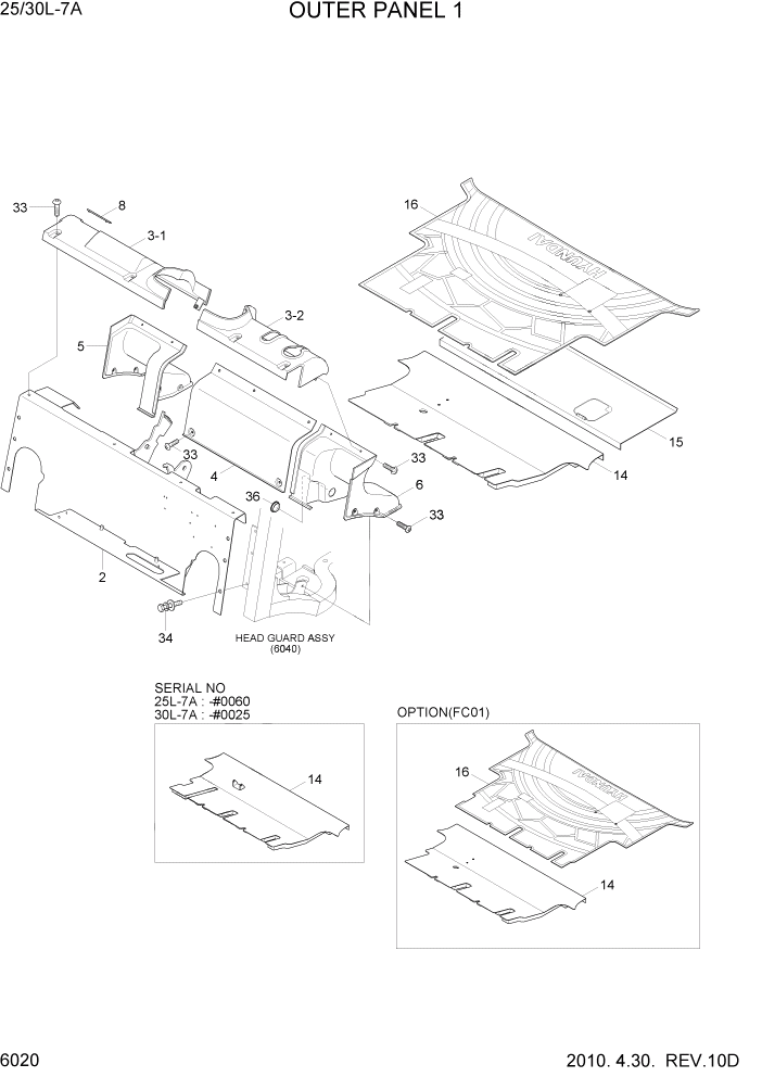 Схема запчастей Hyundai 25/30L-7A - PAGE 6020 OUTER PANEL 1 СТРУКТУРА