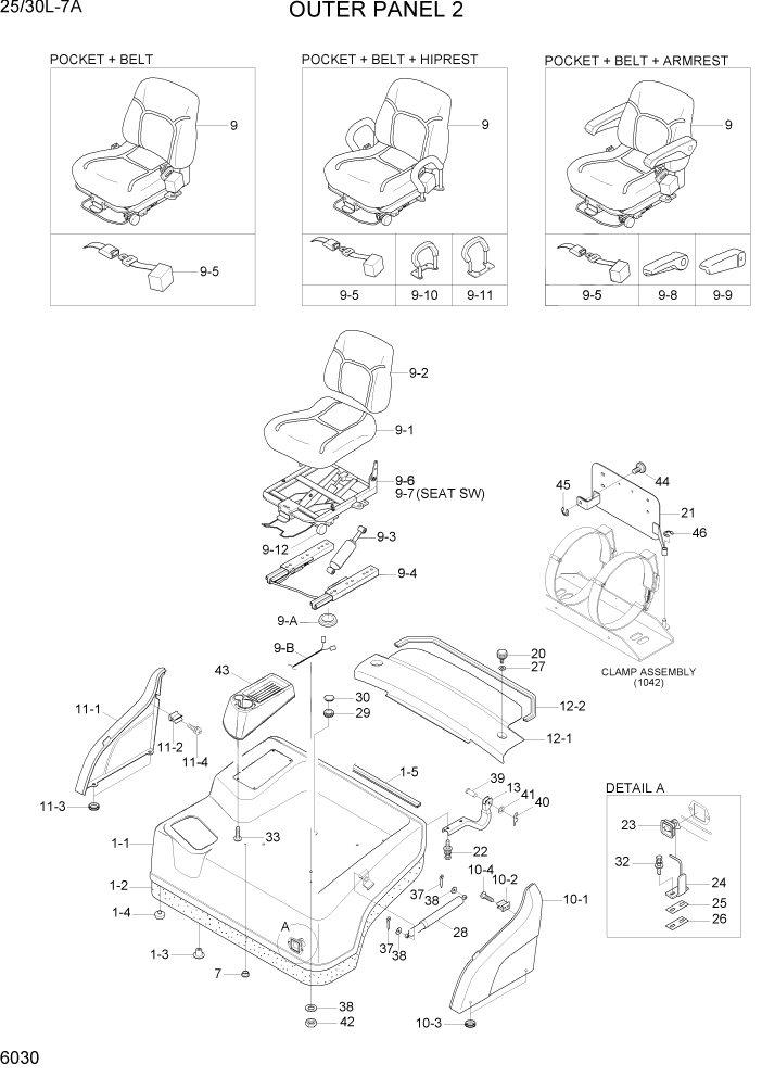 Схема запчастей Hyundai 25/30L-7A - PAGE 6030 OUTER PANEL 2 СТРУКТУРА