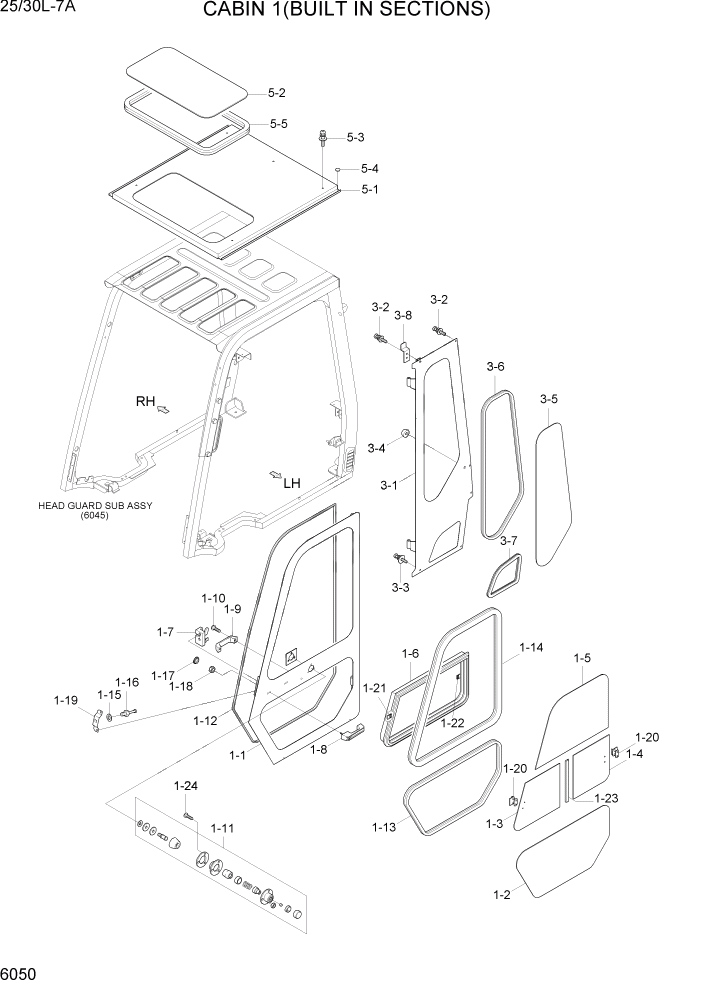 Схема запчастей Hyundai 25/30L-7A - PAGE 6050 CABIN 1(BUILT IN SECTION) СТРУКТУРА