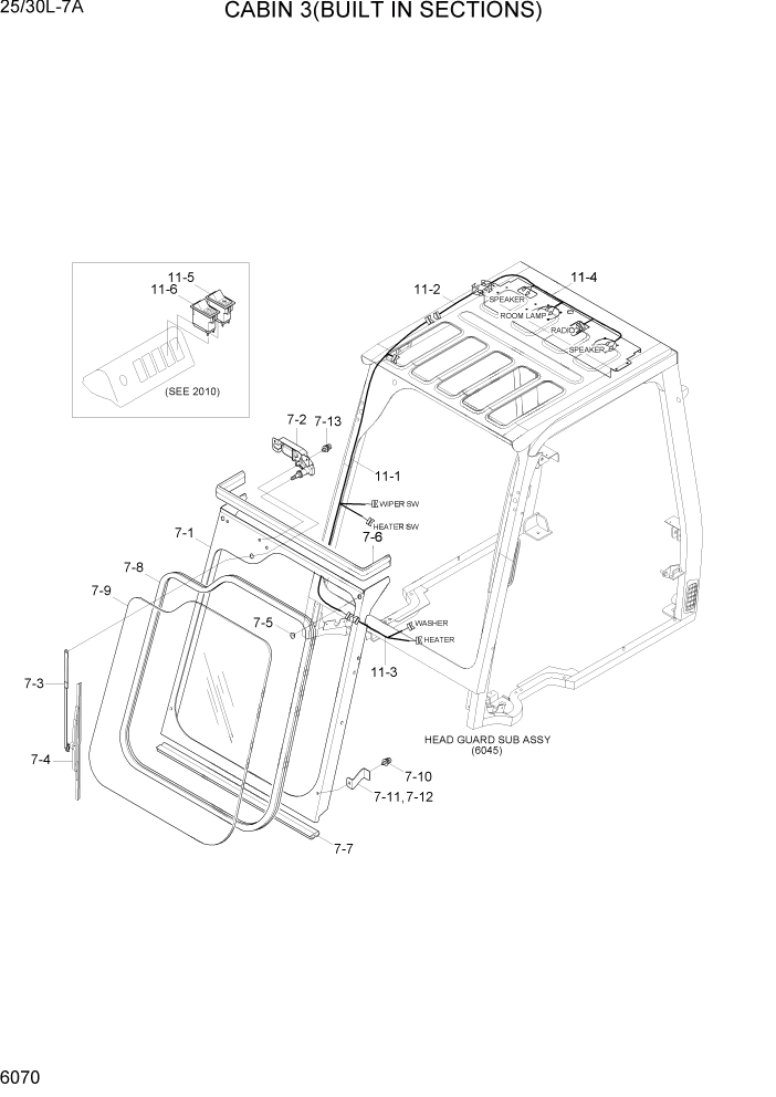 Схема запчастей Hyundai 25/30L-7A - PAGE 6070 CABIN 3(BUILT IN SECTION) СТРУКТУРА