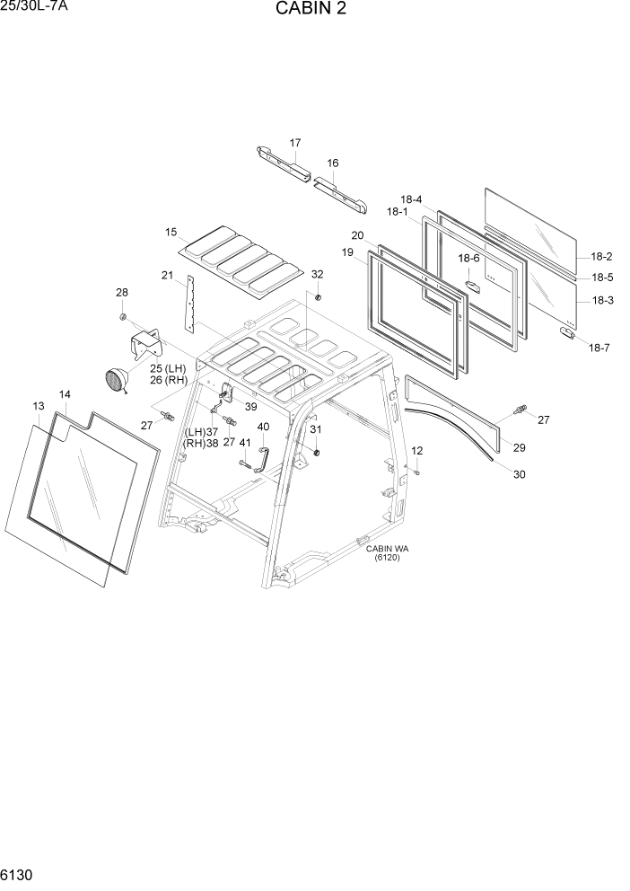 Схема запчастей Hyundai 25/30L-7A - PAGE 6130 CABIN 2 СТРУКТУРА