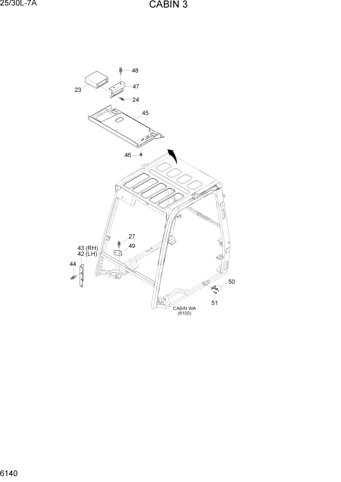 Схема запчастей Hyundai 25/30L-7A - PAGE 6140 CABIN 3 СТРУКТУРА