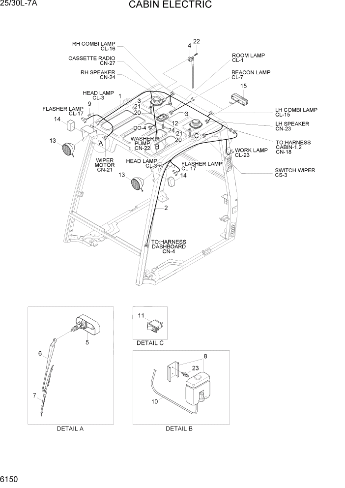 Схема запчастей Hyundai 25/30L-7A - PAGE 6150 CABIN ELECTRIC СТРУКТУРА