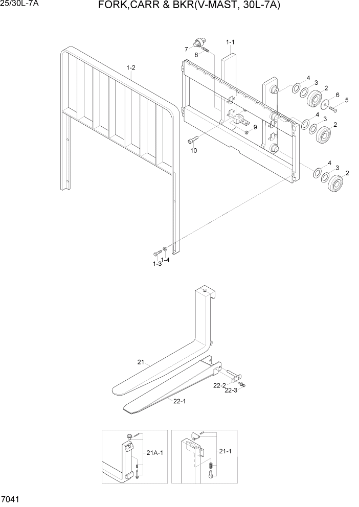 Схема запчастей Hyundai 25/30L-7A - PAGE 7041 CARR,BACKREST & FORK(V-MAST,30L-7A) РАБОЧЕЕ ОБОРУДОВАНИЕ