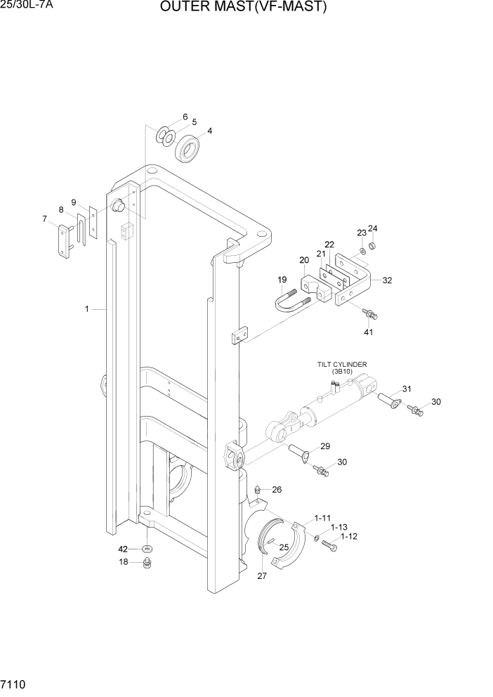 Схема запчастей Hyundai 25/30L-7A - PAGE 7110 OUTER MAST(VF-MAST) РАБОЧЕЕ ОБОРУДОВАНИЕ