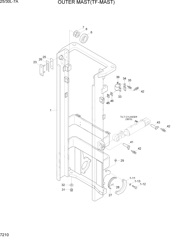 Схема запчастей Hyundai 25/30L-7A - PAGE 7210 OUTER MAST(TF-MAST) РАБОЧЕЕ ОБОРУДОВАНИЕ