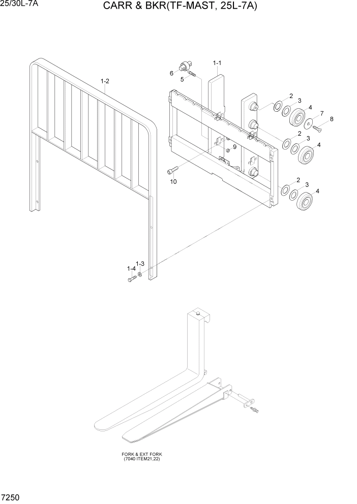 Схема запчастей Hyundai 25/30L-7A - PAGE 7250 CARRIAGE & BACKREST(TF-MAST,25L-7A) РАБОЧЕЕ ОБОРУДОВАНИЕ