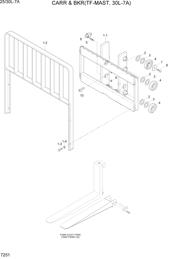 Схема запчастей Hyundai 25/30L-7A - PAGE 7251 CARRIAGE & BACKREST(TF-MAST,30L-7A) РАБОЧЕЕ ОБОРУДОВАНИЕ