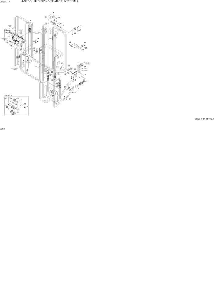 Схема запчастей Hyundai 25/30L-7A - PAGE 7290 4-SPOOL HYD PIPING(TF-MAST,INTERNAL) РАБОЧЕЕ ОБОРУДОВАНИЕ