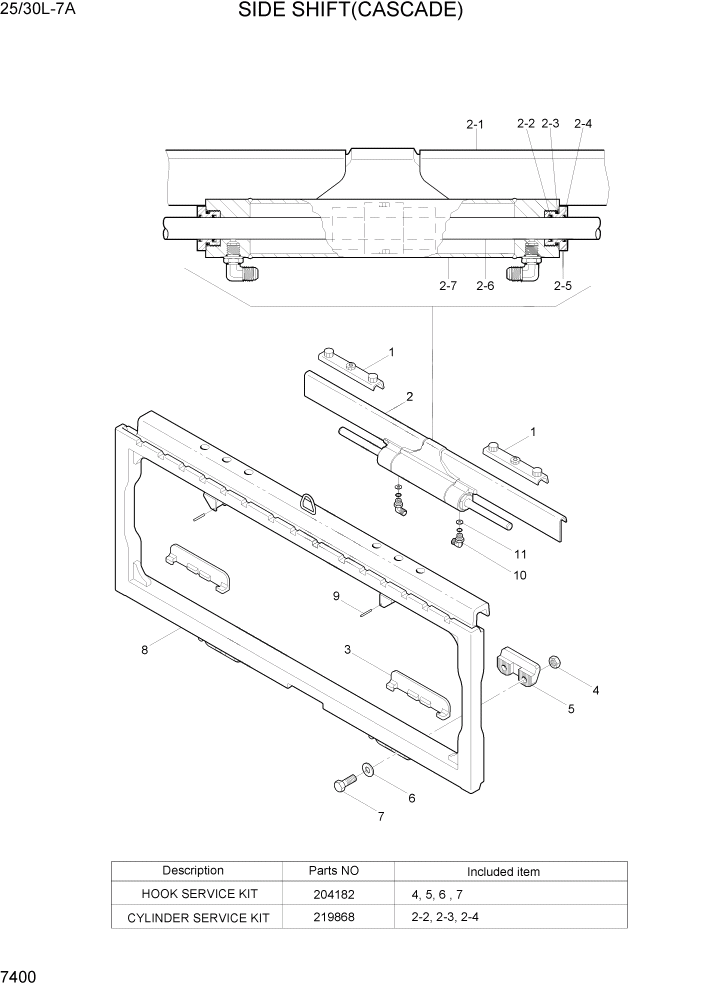 Схема запчастей Hyundai 25/30L-7A - PAGE 7400 SIDE SHIFT(CASCADE) РАБОЧЕЕ ОБОРУДОВАНИЕ