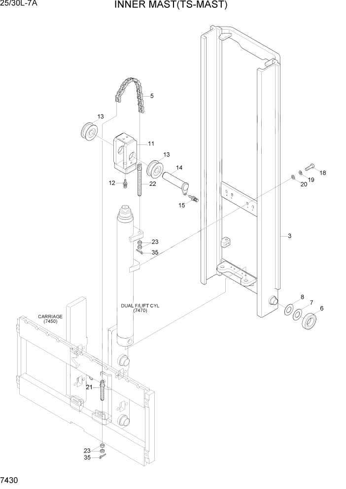 Схема запчастей Hyundai 25/30L-7A - PAGE 7430 INNER MAST(TS-MAST) РАБОЧЕЕ ОБОРУДОВАНИЕ