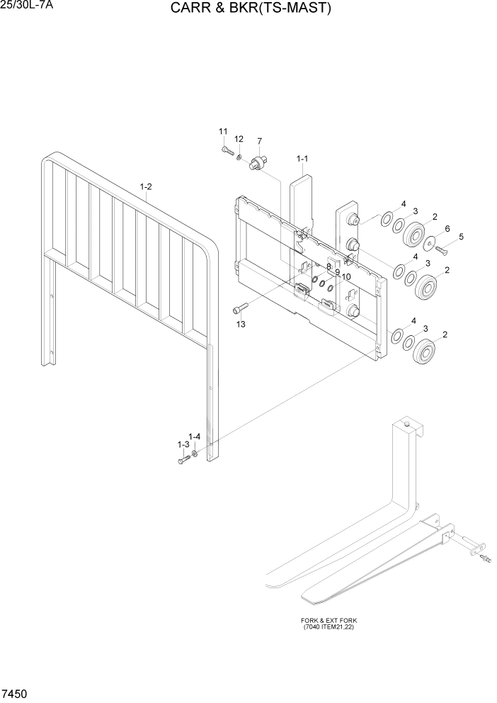 Схема запчастей Hyundai 25/30L-7A - PAGE 7450 CARR & BACKREST(TS-MAST) РАБОЧЕЕ ОБОРУДОВАНИЕ