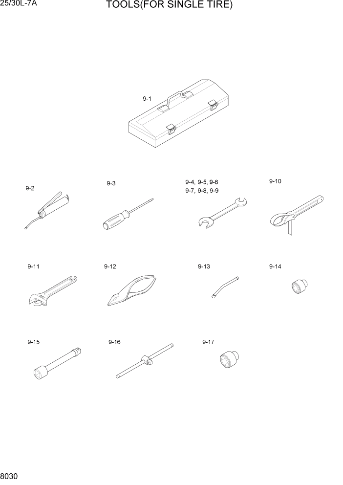 Схема запчастей Hyundai 25/30L-7A - PAGE 8030 TOOLS(FOR SINGLE TIRE) ДРУГИЕ ЧАСТИ