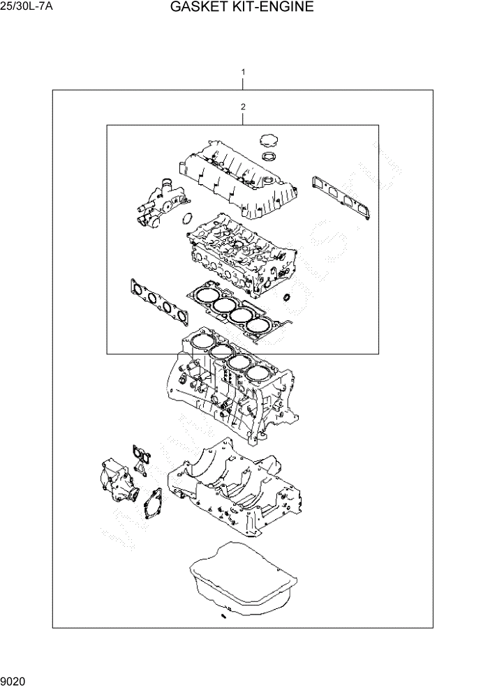 Схема запчастей Hyundai 25/30L-7A - PAGE 9020 GASKET KIT-ENGINE ДВИГАТЕЛЬ БАЗА