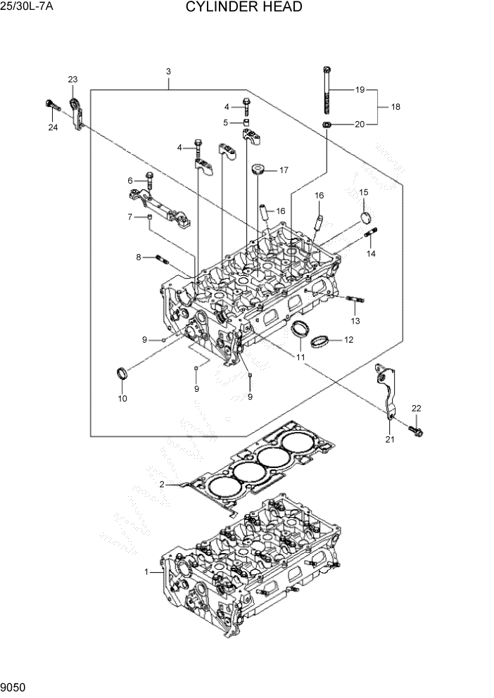 Схема запчастей Hyundai 25/30L-7A - PAGE 9050 CYLINDER HEAD ДВИГАТЕЛЬ БАЗА