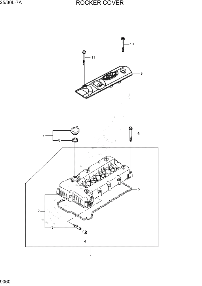 Схема запчастей Hyundai 25/30L-7A - PAGE 9060 ROCKER COVER ДВИГАТЕЛЬ БАЗА