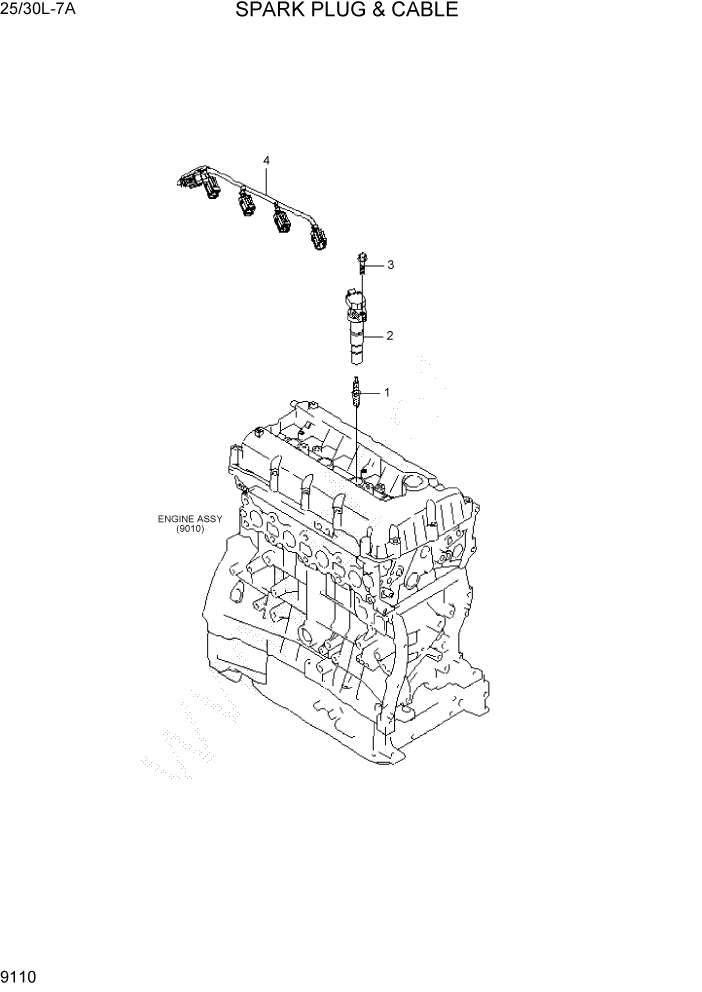 Схема запчастей Hyundai 25/30L-7A - PAGE 9110 SPARK PLUG & CABLE ДВИГАТЕЛЬ БАЗА