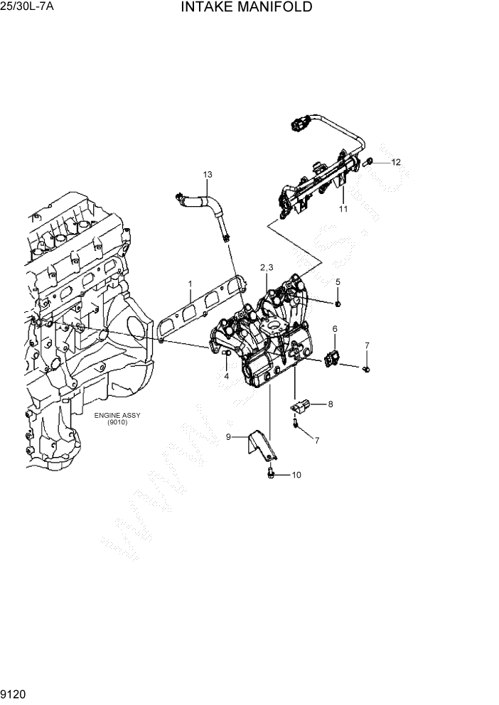 Схема запчастей Hyundai 25/30L-7A - PAGE 9120 INTAKE MANIFOLD ДВИГАТЕЛЬ БАЗА