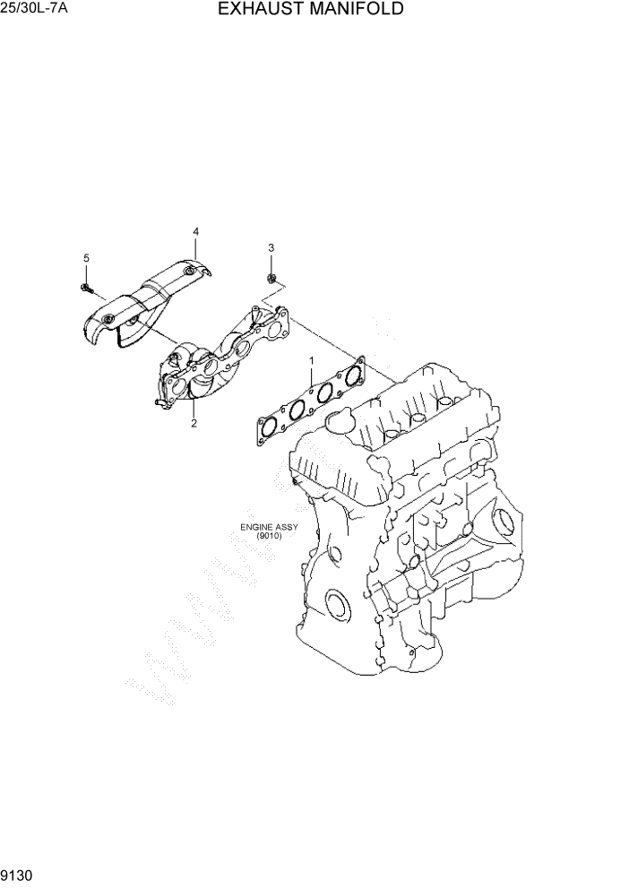 Схема запчастей Hyundai 25/30L-7A - PAGE 9130 EXHAUST MANIFOLD ДВИГАТЕЛЬ БАЗА