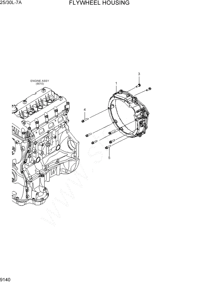 Схема запчастей Hyundai 25/30L-7A - PAGE 9140 FLYWHEEL HOUSING ДВИГАТЕЛЬ БАЗА