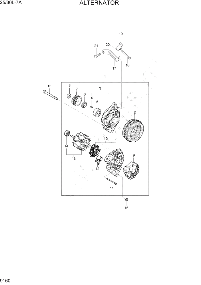 Схема запчастей Hyundai 25/30L-7A - PAGE 9160 ALTERNATOR ДВИГАТЕЛЬ БАЗА