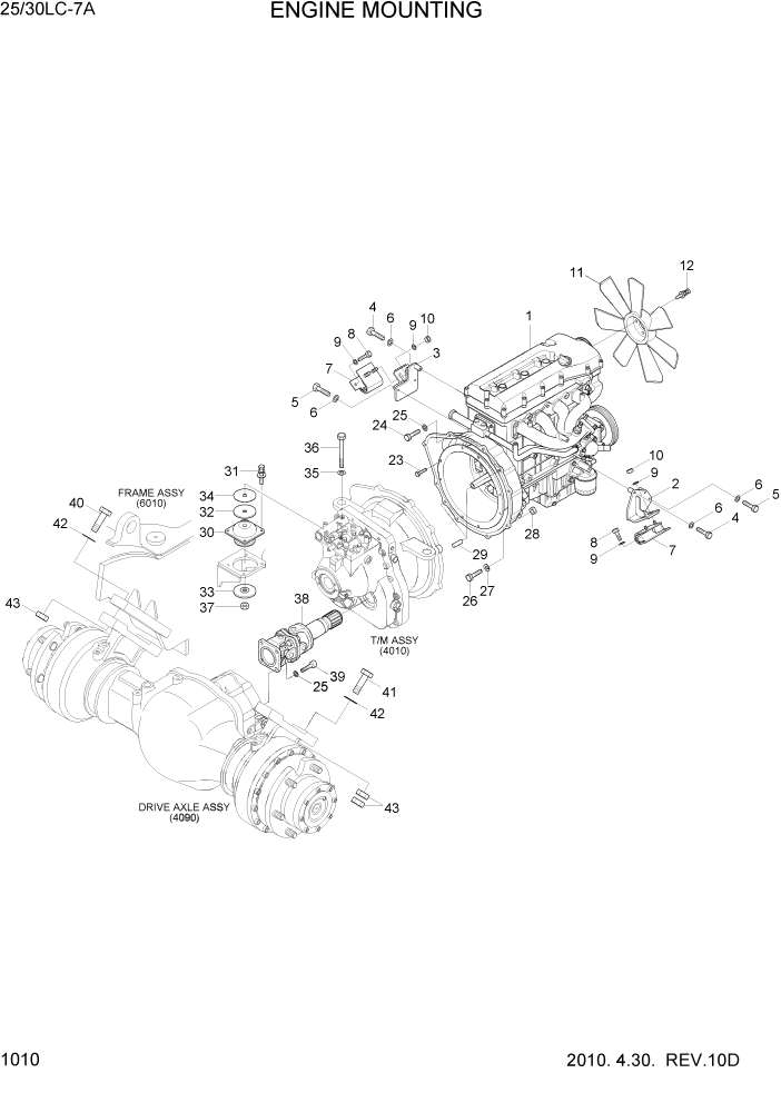 Схема запчастей Hyundai 25/30LC-7A - PAGE 1010 ENGINE MOUNTING СИСТЕМА ДВИГАТЕЛЯ