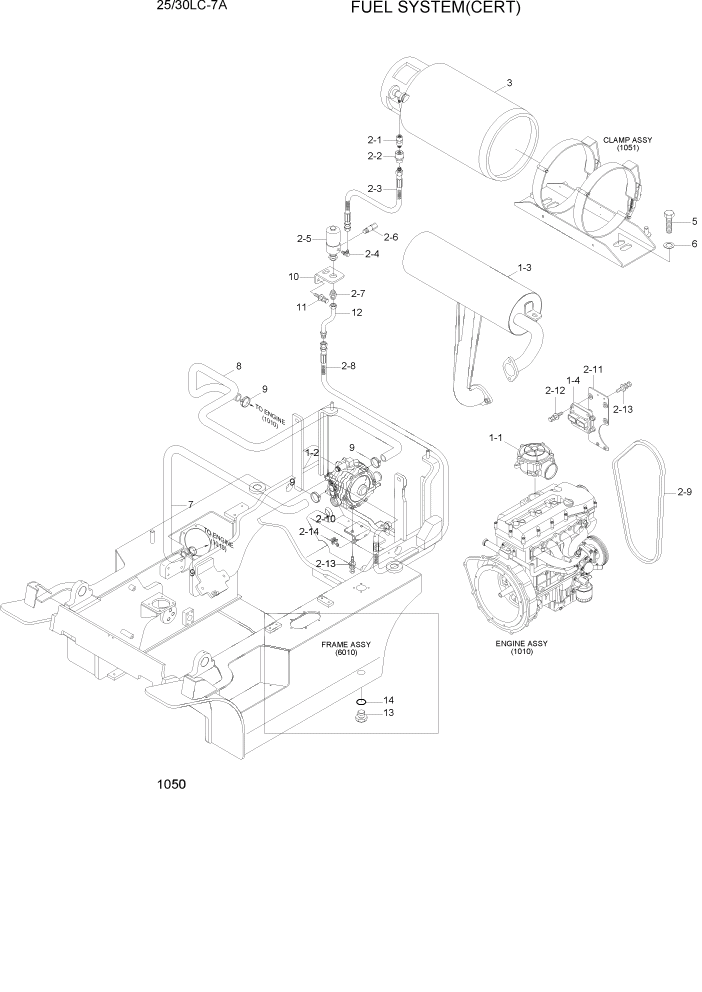 Схема запчастей Hyundai 25/30LC-7A - PAGE 1050 FUEL SYSTEM СИСТЕМА ДВИГАТЕЛЯ