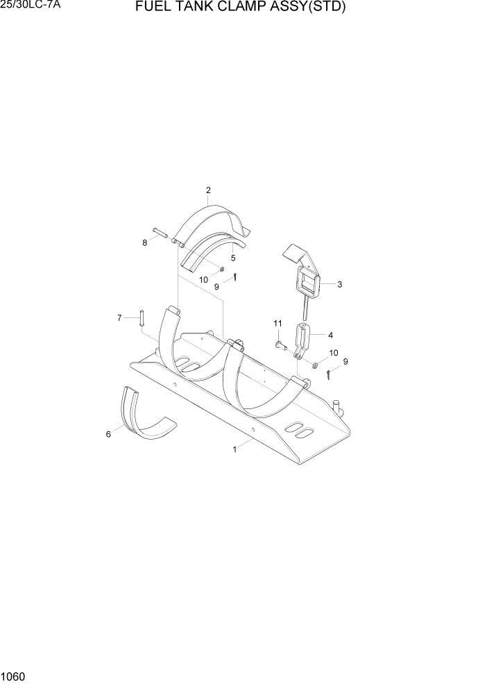 Схема запчастей Hyundai 25/30LC-7A - PAGE 1060 FUEL TANK CLAMP ASSY(STD) СИСТЕМА ДВИГАТЕЛЯ