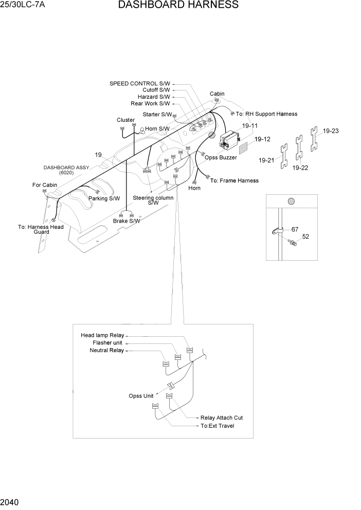 Схема запчастей Hyundai 25/30LC-7A - PAGE 2040 DASHBOARD HARNESS ЭЛЕКТРИЧЕСКАЯ СИСТЕМА