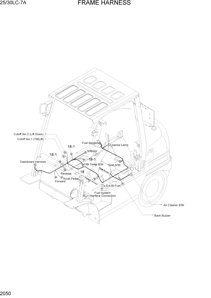 Схема запчастей Hyundai 25/30LC-7A - PAGE 2050 FRAME HARNESS ЭЛЕКТРИЧЕСКАЯ СИСТЕМА