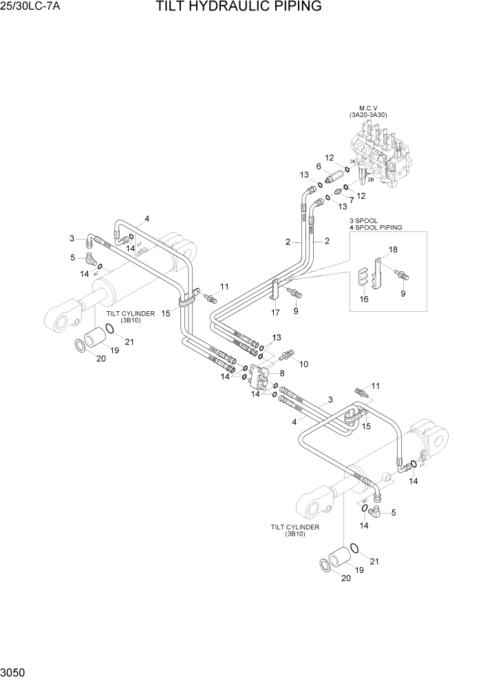 Схема запчастей Hyundai 25/30LC-7A - PAGE 3050 TILT HYDRAULIC PIPING ГИДРАВЛИЧЕСКАЯ СИСТЕМА