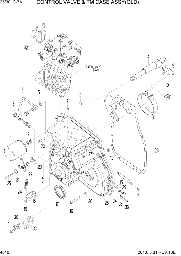 Схема запчастей Hyundai 25/30LC-7A - PAGE 4010 CONTROL VALVE & TM CASE ASSY(OLD) СИЛОВАЯ СИСТЕМА