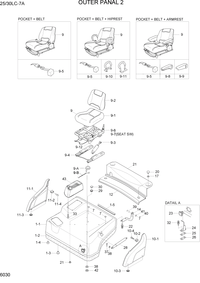 Схема запчастей Hyundai 25/30LC-7A - PAGE 6030 OUTER PANEL 2 СТРУКТУРА