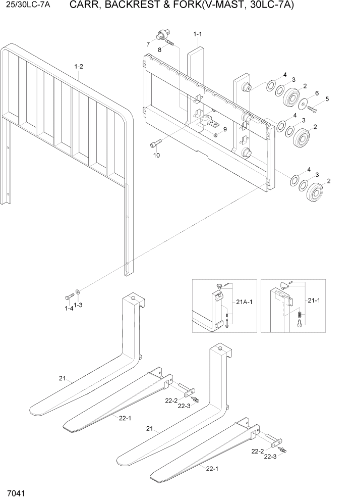 Схема запчастей Hyundai 25/30LC-7A - PAGE 7041 CARR,BACKREST & FORK(V-MAST,30LC-7A) РАБОЧЕЕ ОБОРУДОВАНИЕ