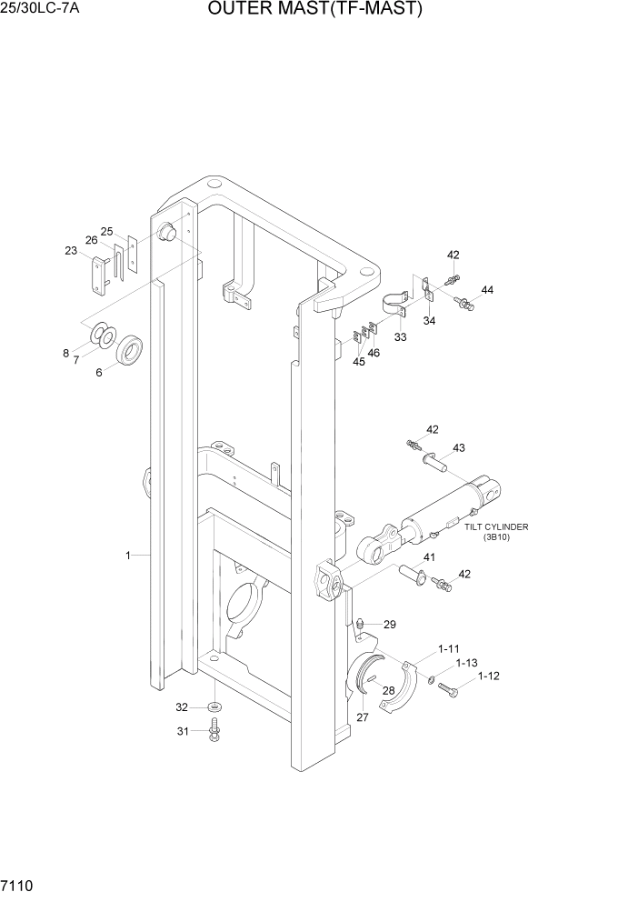 Схема запчастей Hyundai 25/30LC-7A - PAGE 7110 OUTER MAST(TF-MAST) РАБОЧЕЕ ОБОРУДОВАНИЕ