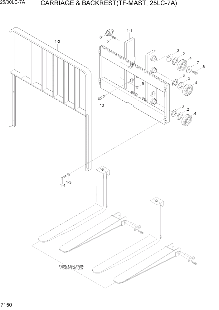 Схема запчастей Hyundai 25/30LC-7A - PAGE 7150 CARRIAGE & BACKREST(TF-MAST,25LC-7A) РАБОЧЕЕ ОБОРУДОВАНИЕ