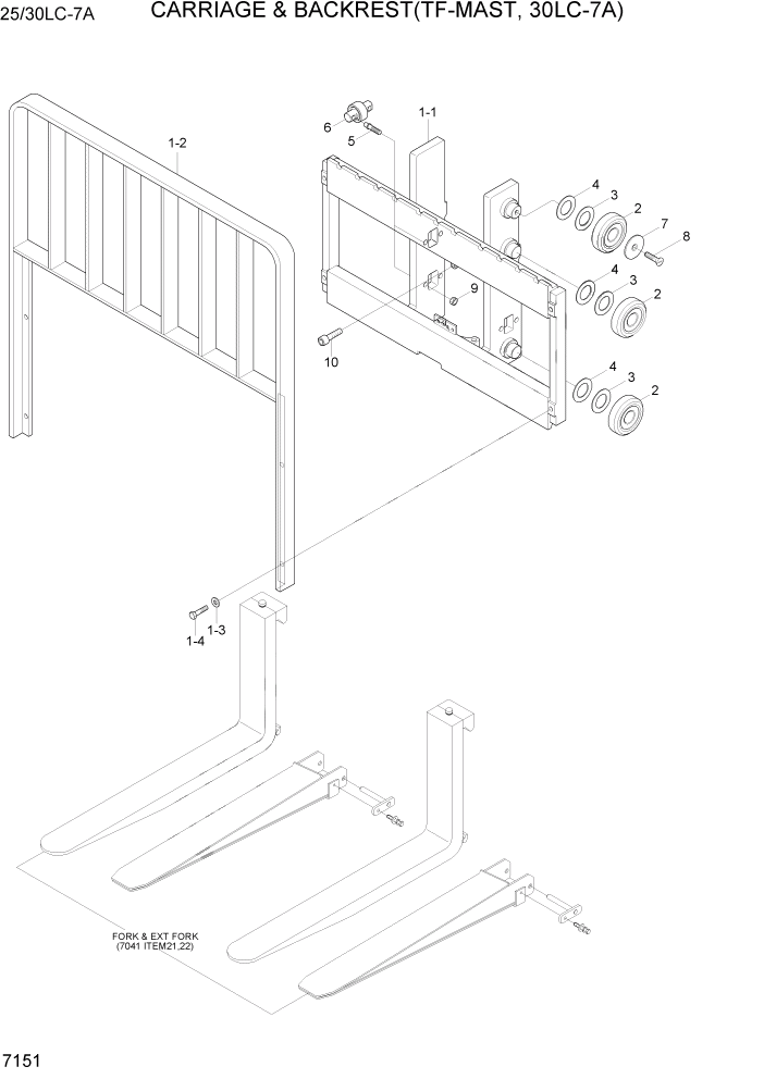 Схема запчастей Hyundai 25/30LC-7A - PAGE 7151 CARRIAGE & BACKREST(TF-MAST,30LC-7A) РАБОЧЕЕ ОБОРУДОВАНИЕ